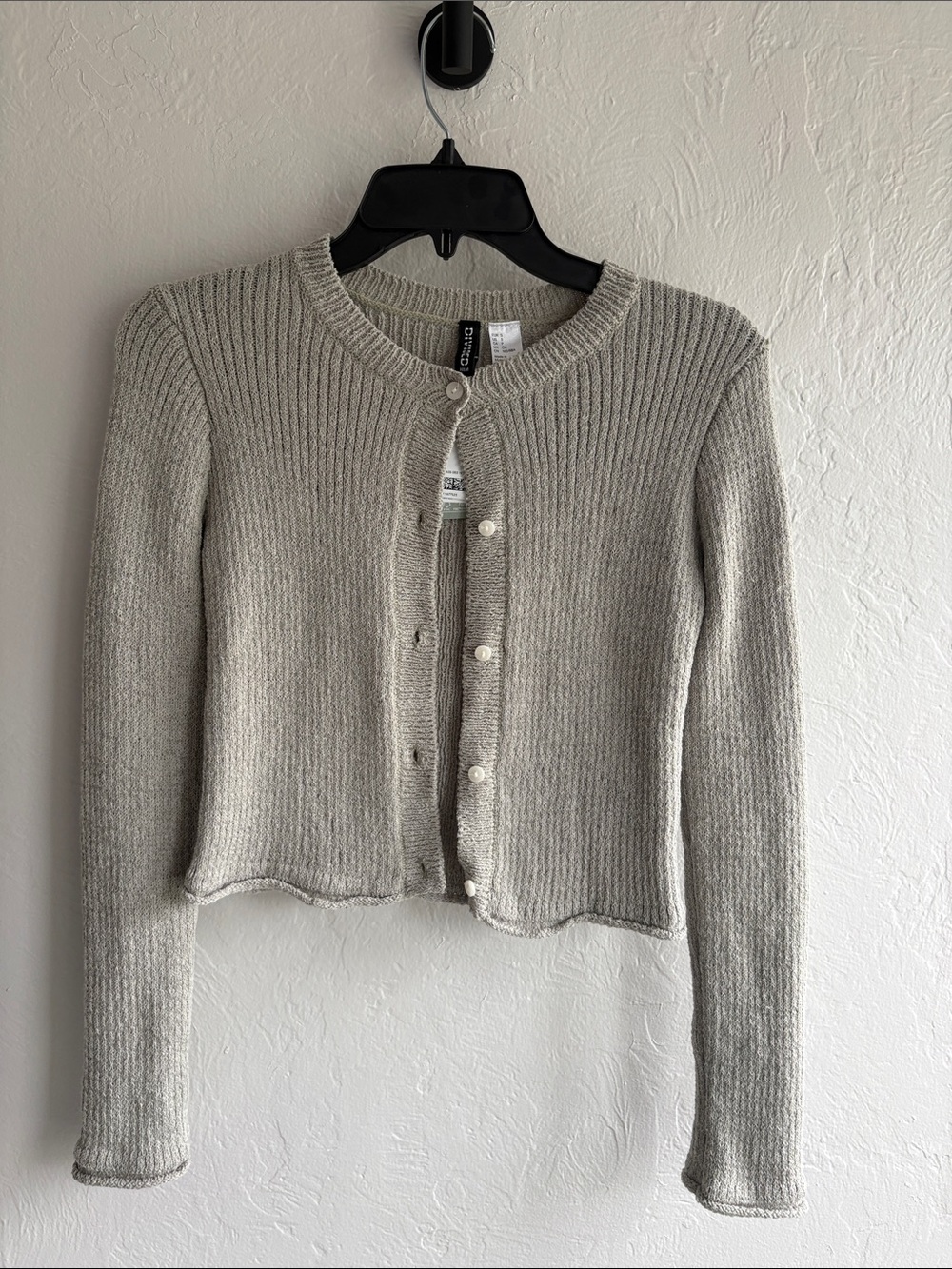 H&M Sage Green Ribbed Button-Front Cardigan